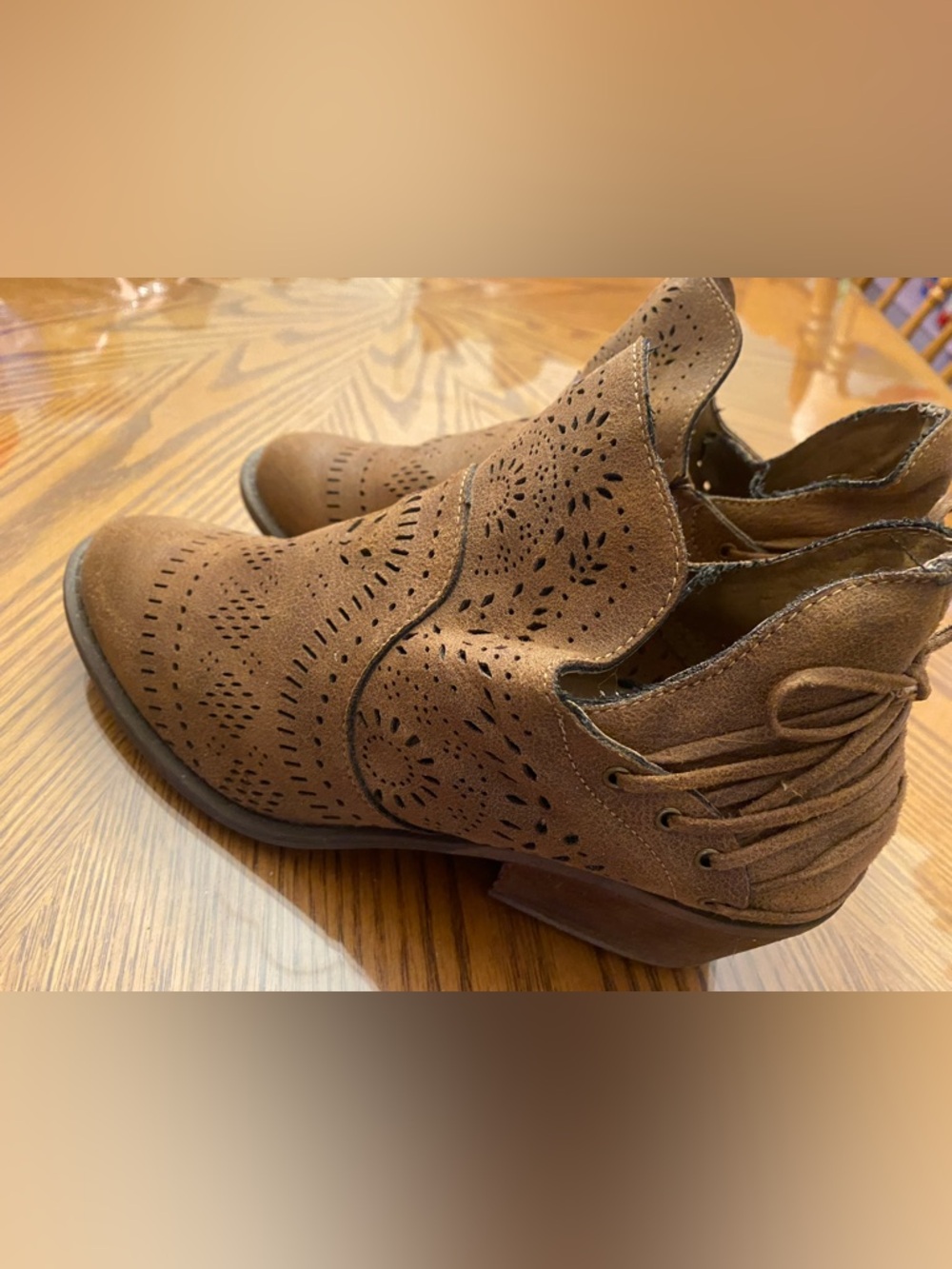 Women’s Brown Perforated Suede Ankle Heeled Boots - Picture 2 of 6